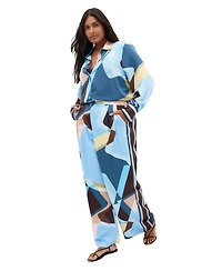 City Chic Plus Amaya Abstract-Print Long-Sleeve Button-Up Shirt