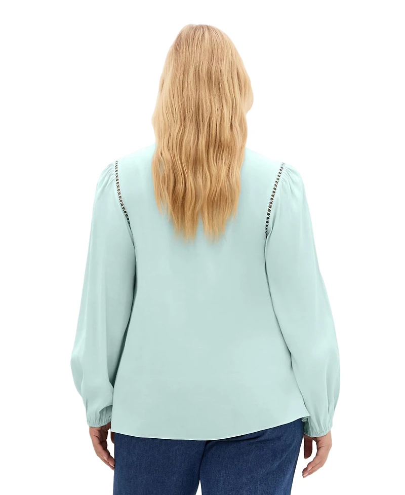 City Chic Plus Lorena Mock-Neck Ladder-Stitch Detail Top