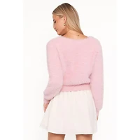 Petal and Pup Women's Evelin Cropped Fuzzy-Knit V-Neck Cardigan