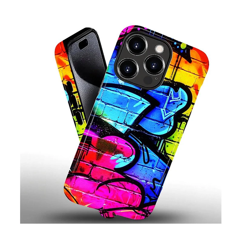 Lisen Graffiti Dreams Dual-Layer Raised Camera Ring Phone Case Compatible Apple iPhone 15 Pro Max