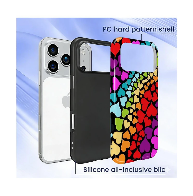 Lisen Rainbow Heart Flow Dual-Layer Phone Case Compatible with Apple iPhone 17 Pro