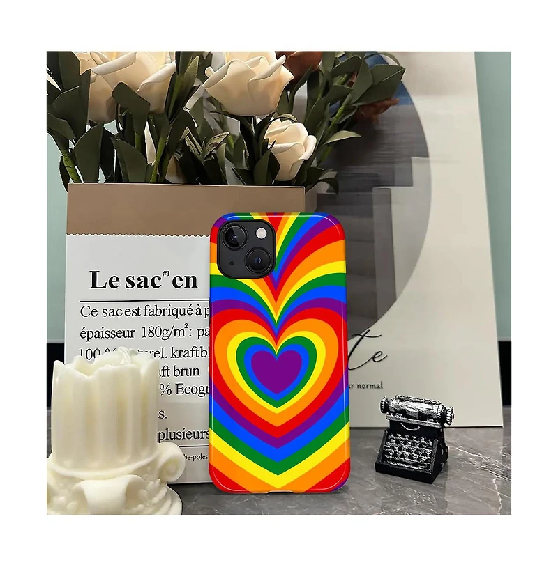Lisen Phone Case Compatible with Apple iPhone, 2-Layer Durable, Rainbow Love Heart