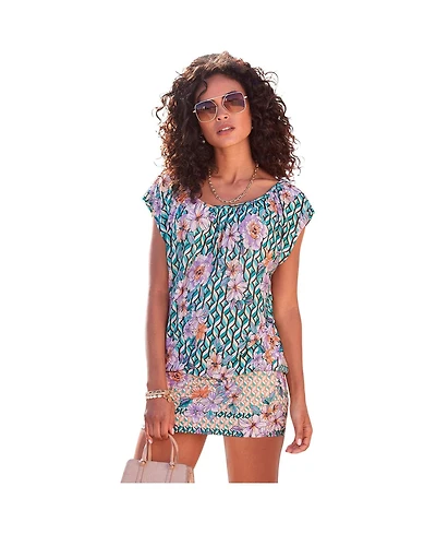 Lascana Women's Floral-Print Scoop Neck Dolman-Sleeve Sundress