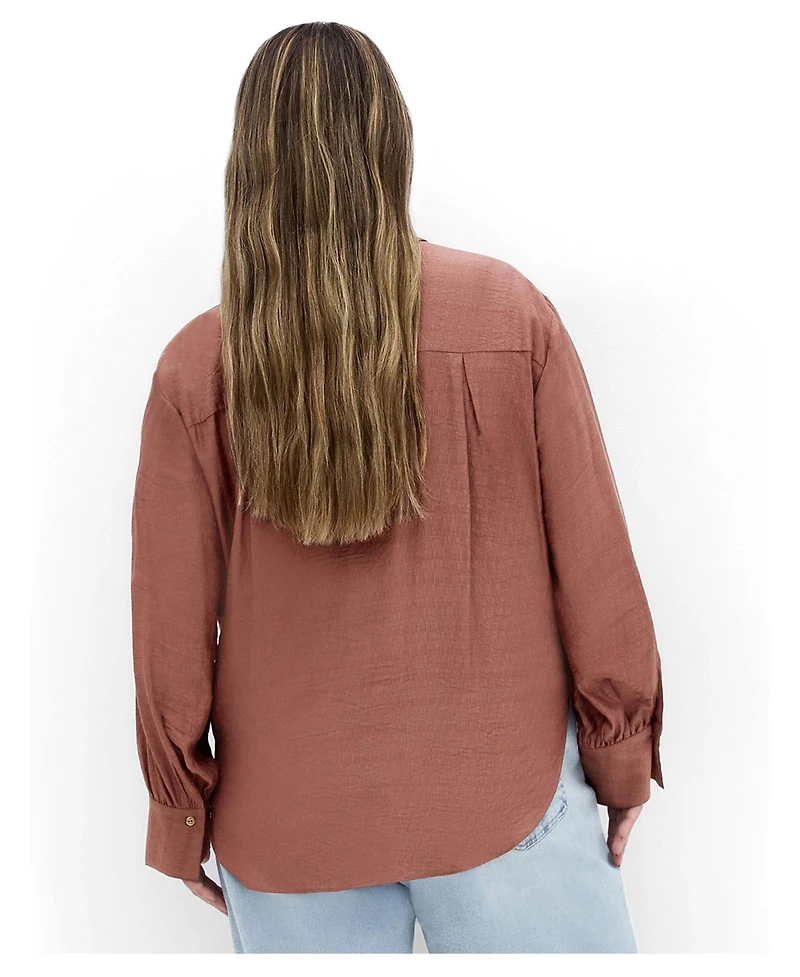 City Chic Plus Rosabella Tie-Front Button-Up Hi-Lo Shirt