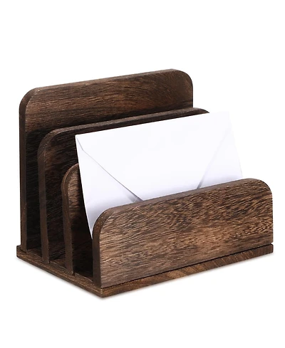Danrong Wooden Desk Mail Organizer 3 Slots Removable Compartments File Paper Storage
