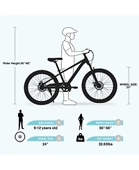 ECHTPeak Mountain Bike 24 Inch Front Suspension Fork Double Disc Brakes, 220 lbs, Ages 9-12