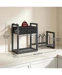 Danrong 2 Tier Wooden Desktop Organizer with Drawer and Hooks Rustic Desk Storage Rack for Home Office Dorm