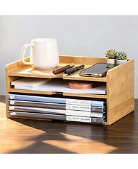 Danrong Solid Wood Desk Organizer Stackable File Tray Mail Holder 2-in-1 Rack