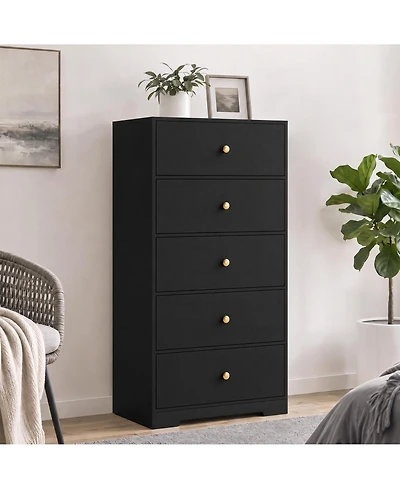 homfan 5-Drawer Tall Chest of Drawers, 45.3 Inch Dresser Cabinet with Waterproof Finish & Smooth Drawer Glides, Bedroom Clothes Storage Organizer