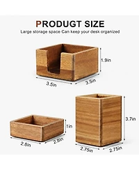 Danrong Natural Wood Desk Organizer Set Pen Holder Clip Holder Sticky Note Holder