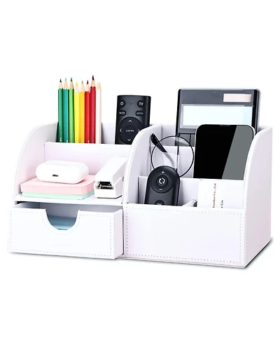 Danrong Pu Leather Desk Organizer 6 Compartments With Drawer Office Supplies Storage
