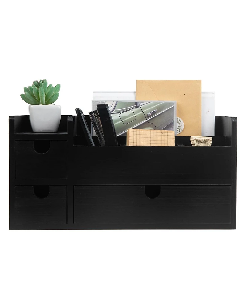 Danrong Rustic Solid Wood Desktop Organizer With Removable Drawers Storage Compartments