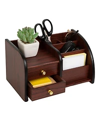 Danrong Wood Desktop Organizer 2 Drawers Stepped Compartments Office Home Storage