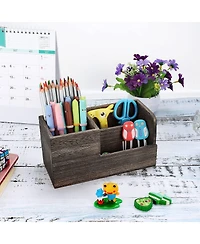 Danrong Retro Wood Desk Organizer Multi Compartment Stationery Storage Holder