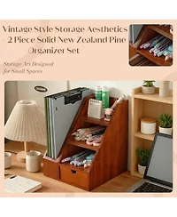 Danrong Rustic Wood Desk Organizer Set 2 Piece Desktop File Holder Storage
