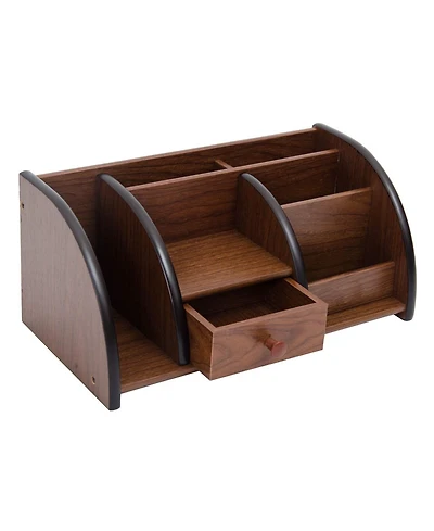Danrong Cherry Brown Wood Desktop Organizer Multi Compartment Stepped Rack Drawer Storage Holder