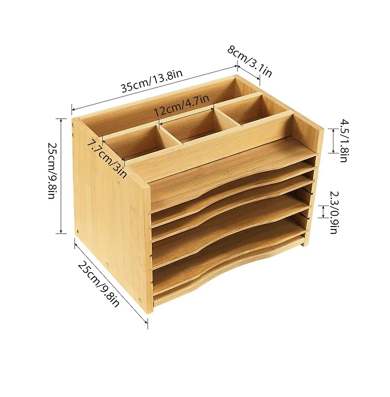 Danrong 5 Tiers Desk File Organizer Adjustable Dividers Mail Sorter