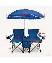 ECHTPeak Portable Double Folding Beach Chair Set with Umbrella, 2-Person Outdoor Camping Chair with Cup Holders, Foldable Patio Chair