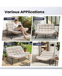 Pellebant Outdoor Loveseat, 2 Seater Couch with Soft Cushion, All-Weather Boho Rattan Patio Furniture for Balcony