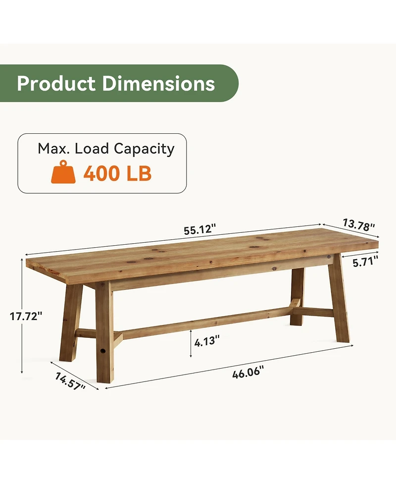 Tribesigns 55" Solid Wood Bench, Farmhouse Bench Seat for Entryway