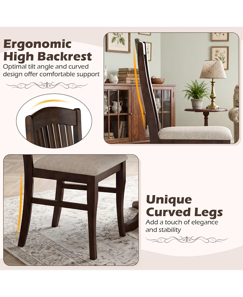 Gymax Dining Chairs Set of 2 With Faux Leather Upholstered Seat Rubber Wood Frame