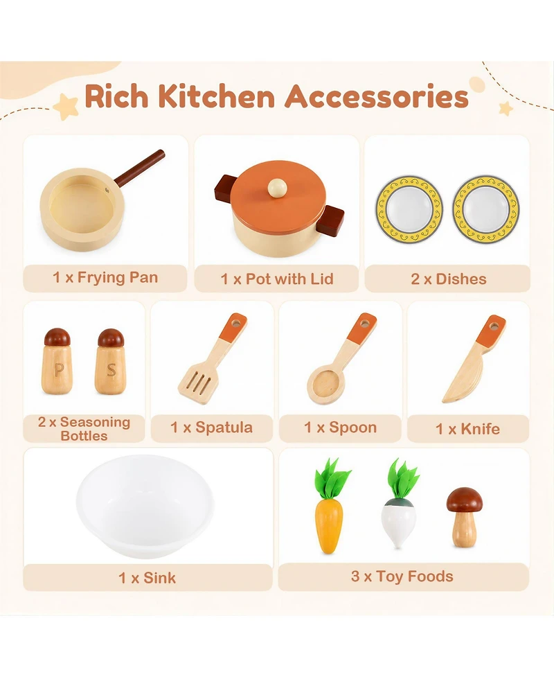 Gymax Toddler Wooden 10-Piece Kitchen Playset, Ages 3+