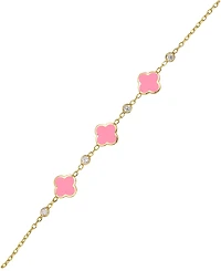 Lily Nily Girls Enamel Clovers and Cubic Zirconia Bezel Station Chain Link Bracelet in 14K