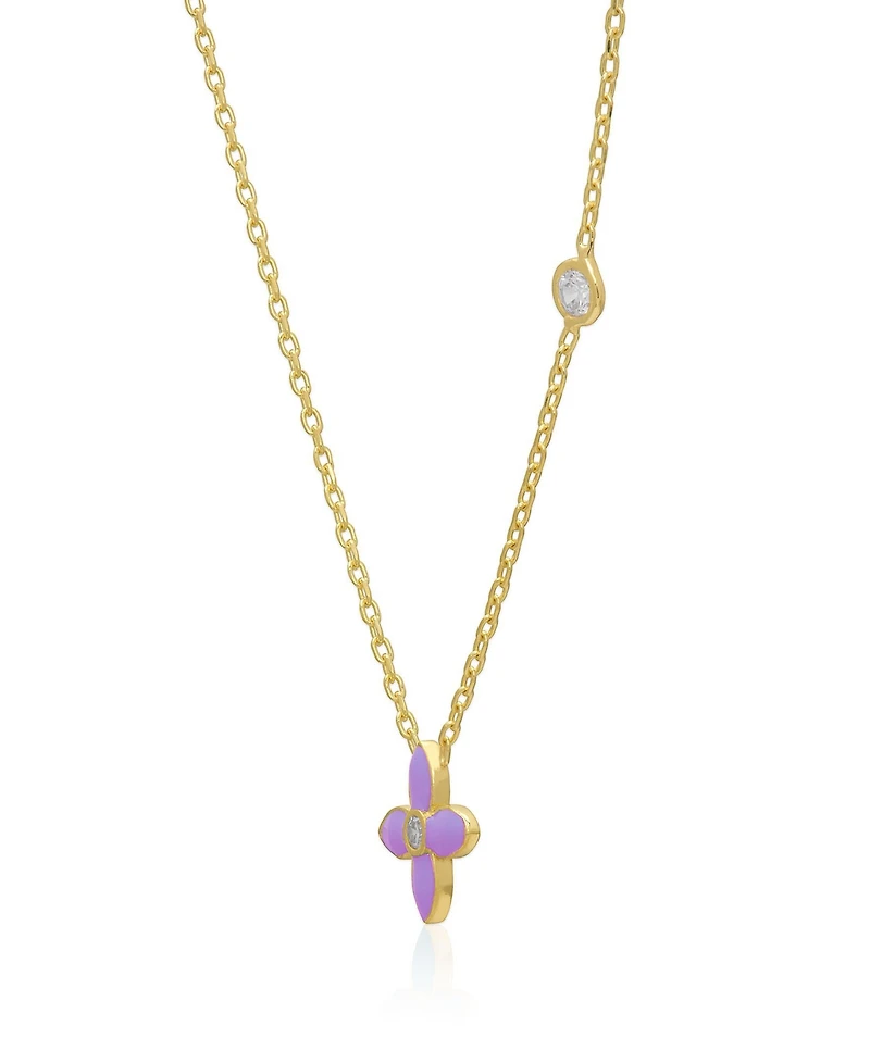 Lily Nily Girls Enamel Flower and Cubic Zirconia Bezel Station Necklace in 14k
