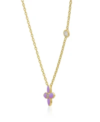 Lily Nily Girls Enamel Flower and Cubic Zirconia Bezel Station Necklace in 14k