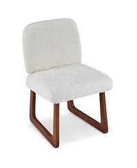 Flynama Set of 2 Boucle Fabric Dining Chairs, Curved Wood Leg Multi-Material Frame 300lbs Capacity