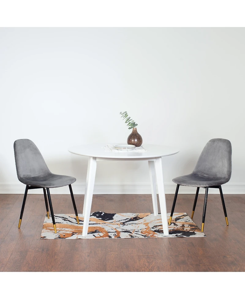 Flynama 5-Piece Contemporary White Round Dining Set, Mdf Table and 4 Velvet Chairs