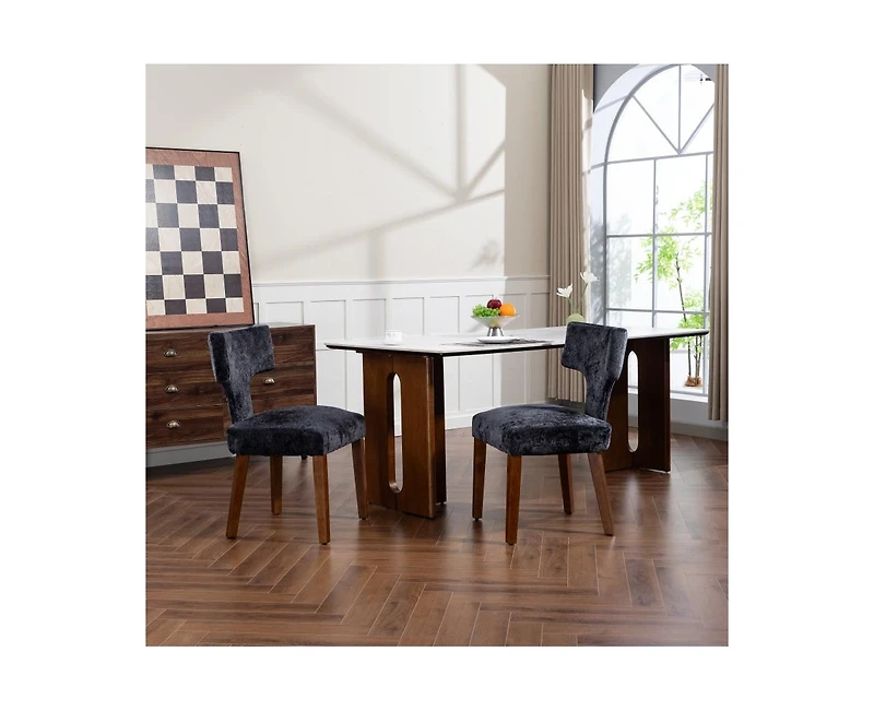 Flynama Set of 2 Chenille Mid Century Dining Chairs, Upholstered Kitchen Chairs