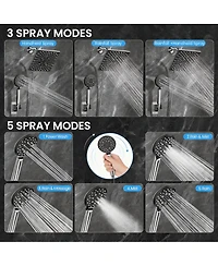 Cyqbd 8'' High Rain Shower Head Multi-function Square Rainfall Handheld Spray Hose