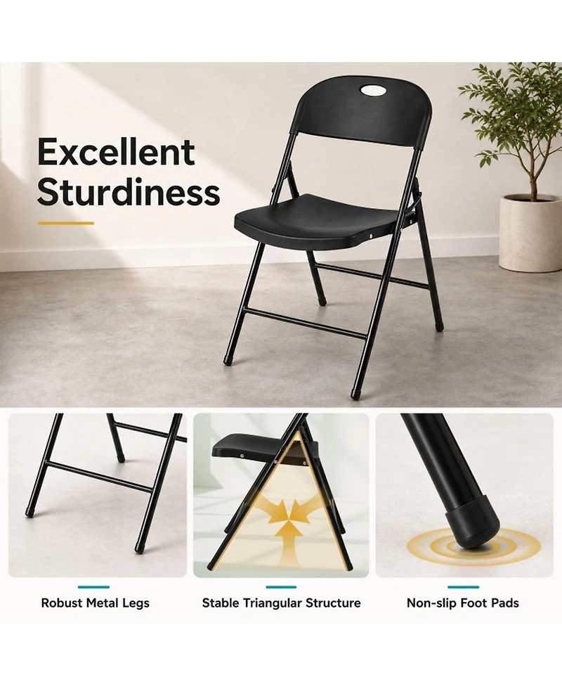 Sugift Set of 6 Foldable Plastic Chairs with Ergonomic Backrest