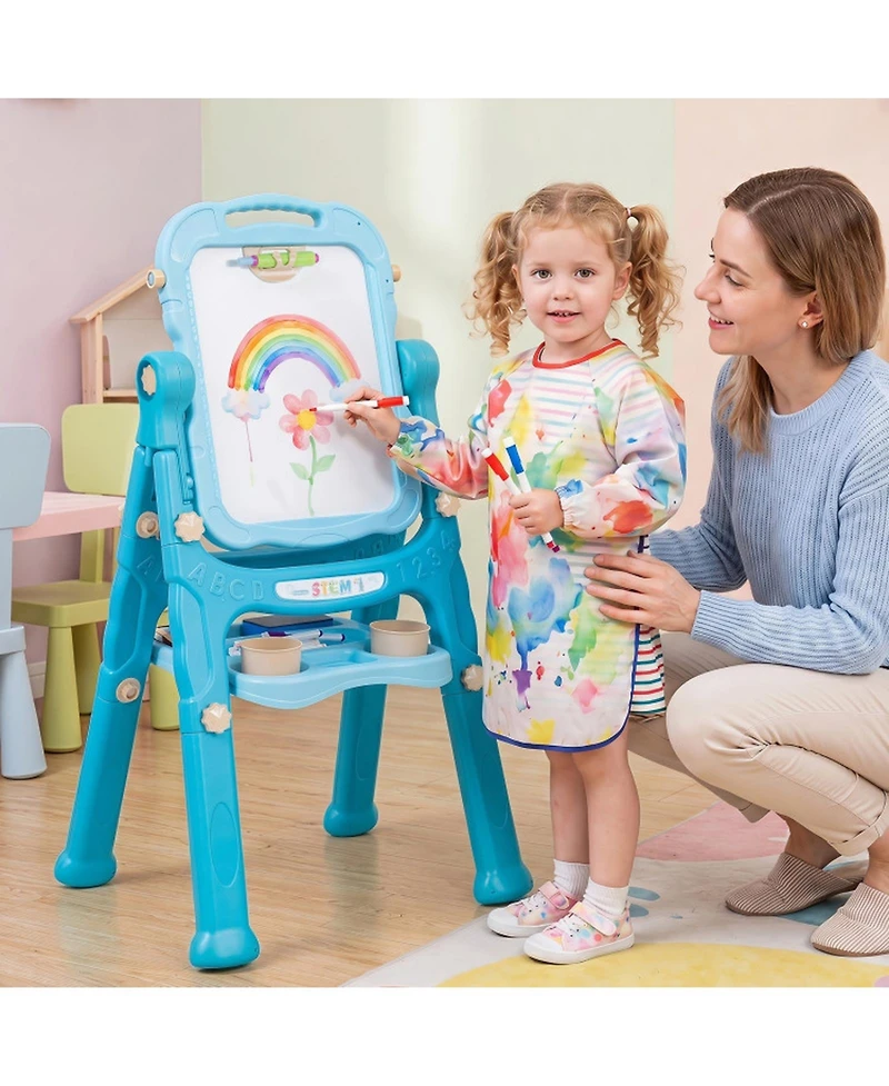 Sugift 4-in-1 Kids Art Easel with Adjustable Height and Magnetic Board