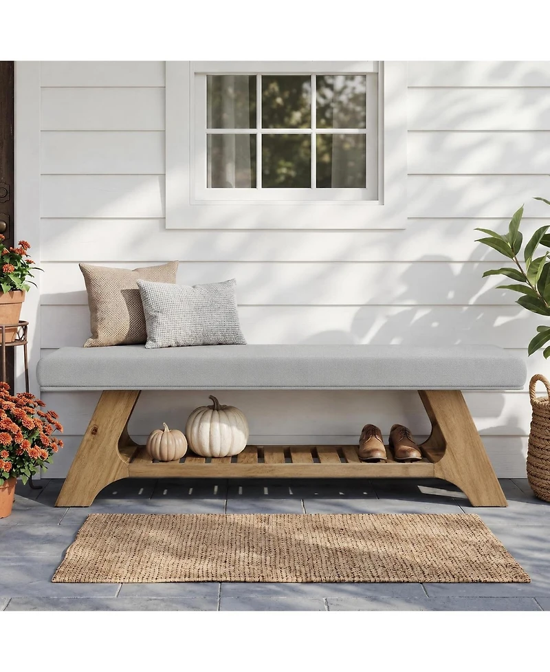 Tribesigns 55" Solid Wood Shoe Bench with Cushion, 2-Tier Upholstered