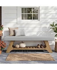 Tribesigns 55" Solid Wood Shoe Bench with Cushion, 2-Tier Upholstered