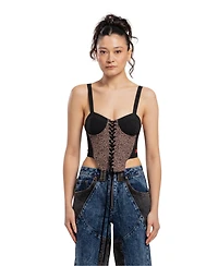 Pcfg Women's Leopard-Print Corset Crop Top