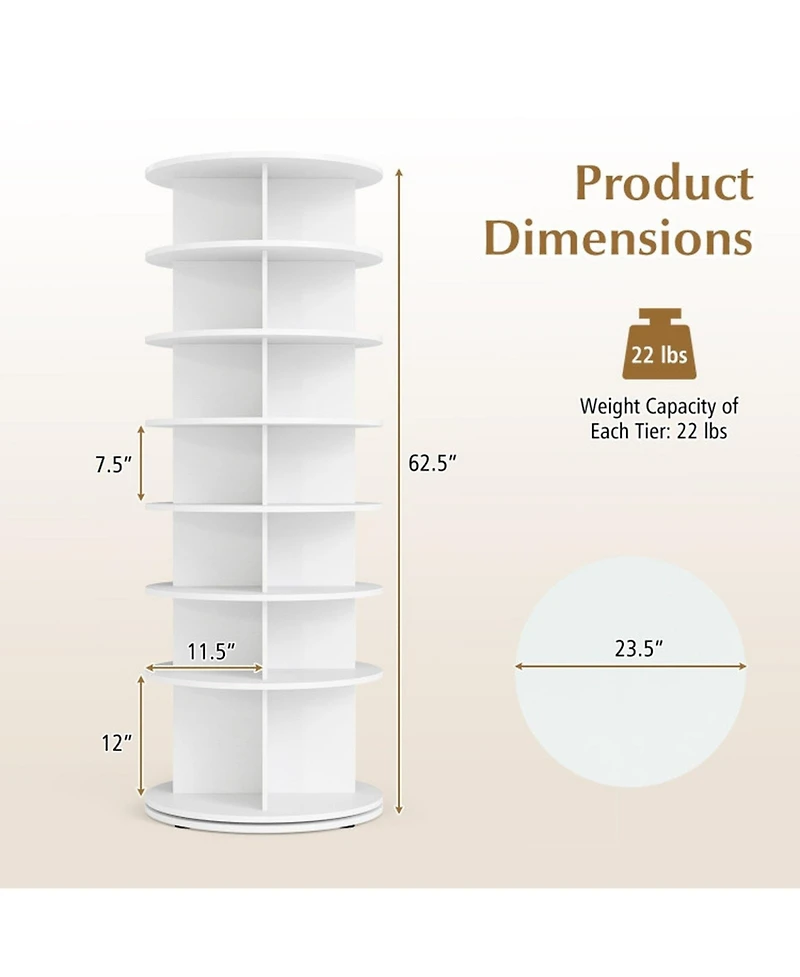 Sugfit 7-Tier Rotating Shoe Rack Tower 360 Degree Spinning Freestanding Organizer for 28 Pairs