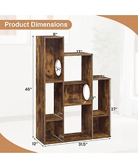 Sugift Modern Cat Bookshelf Cat Tree 8-Section Storage Cabinet with 2 Round Hideaway Holes