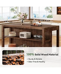 Tribesigns 59" Solid Wood Kitchen Island with Open Shelves