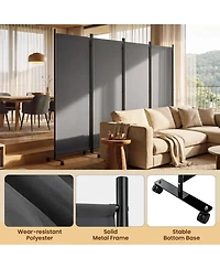 Gymax Room Divider Lockable Wheels 4 Panel Folding Privacy Screen for Office