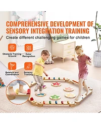Sevorley Wooden Balance Beam Stepping Stones, 6-Piece Montessori Obstacle Course Toy for Kids 2-6