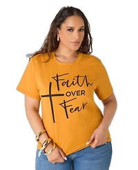 Ashley Stewart Plus Faith Over Fear Graphic Crewneck Tee