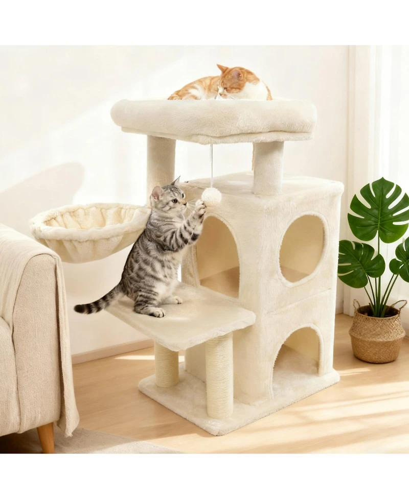 Sugift Kitten Tower 33.5 Inch with 2-Tier Condo Rotatable Basket and Padded Top Perch