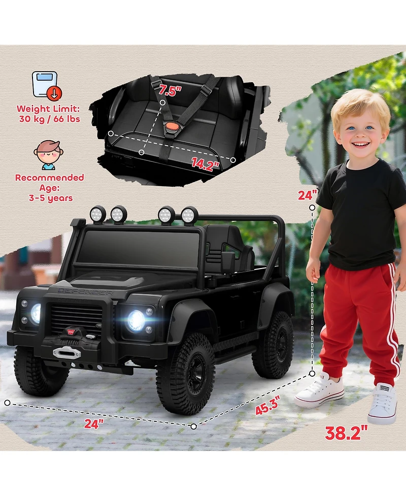 Sevorley 12V Land Rover Defender 110 Svx Kids' Ride-On Truck with Parental Remote Control & Led Lights, Ages 3-5