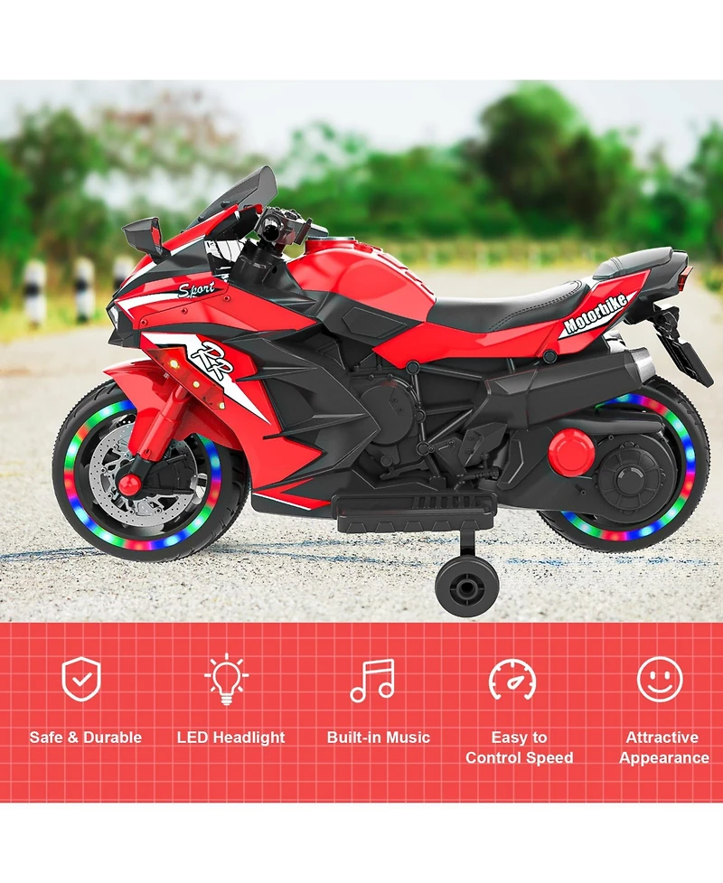 Sevorley 12V Rechargeable Electric Ride-On Motorcycle with Training Wheels and Music, Ages 3-6