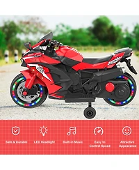 Sevorley 12V Rechargeable Electric Ride-On Motorcycle with Training Wheels and Music, Ages 3-6