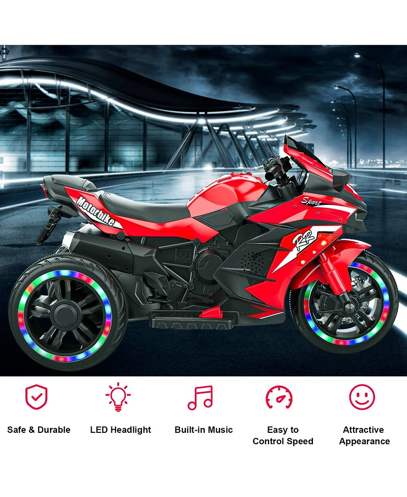 Sevorley 12V Kids Electric Ride-On Motorcycle with Rechargeable Led Lights and Music, Ages 3-6