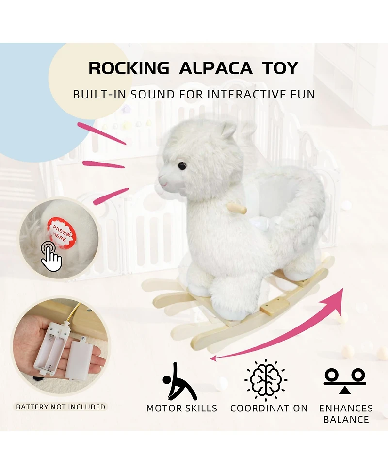 Sevorley Plush Alpaca Rocking Ride-On Toy With Sound, Ages 1-3